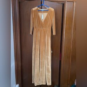 BalticBorn Velvet V-Neck Gold Dress